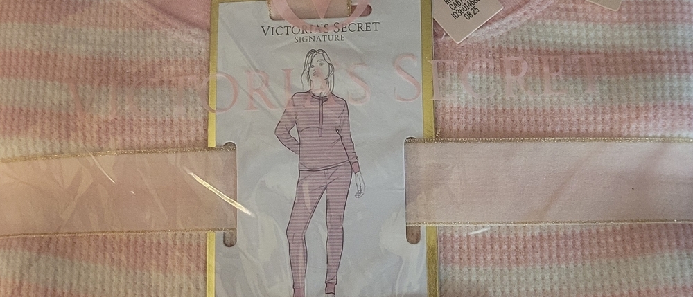 NEW IN BAG. XL. Victoria's Secret Pink & White Striped Ribbed Pajama Set. SRP 64